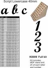Script 40mm KIT  Lower case - Full set Stand, A-Z,  0-9