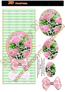 Pink Rose Bouquet Long Card