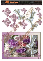 Pink and purple roses and butterflies