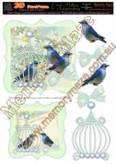 Vintage blue birds card grean & insert 2
